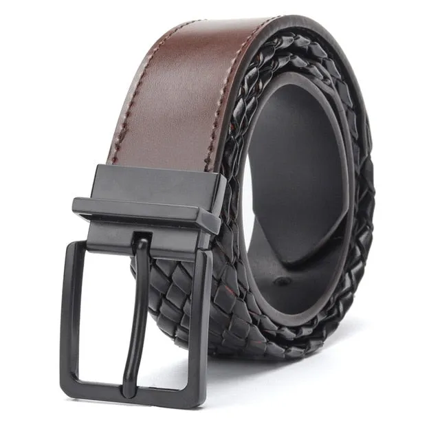 Woven Bonded Design with Rotated Buckle Men Leather Belt