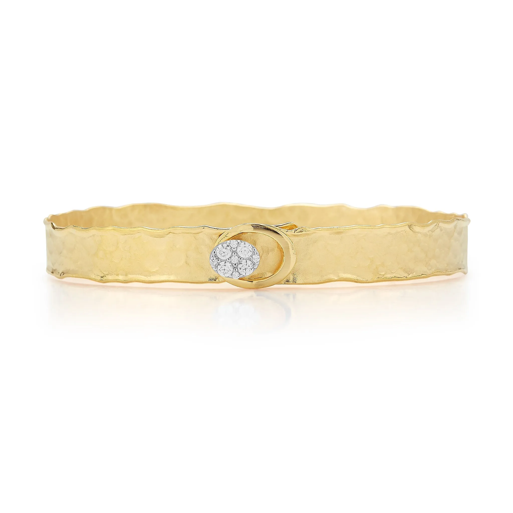 Yellow Gold Oval Button Cuff with Diamonds