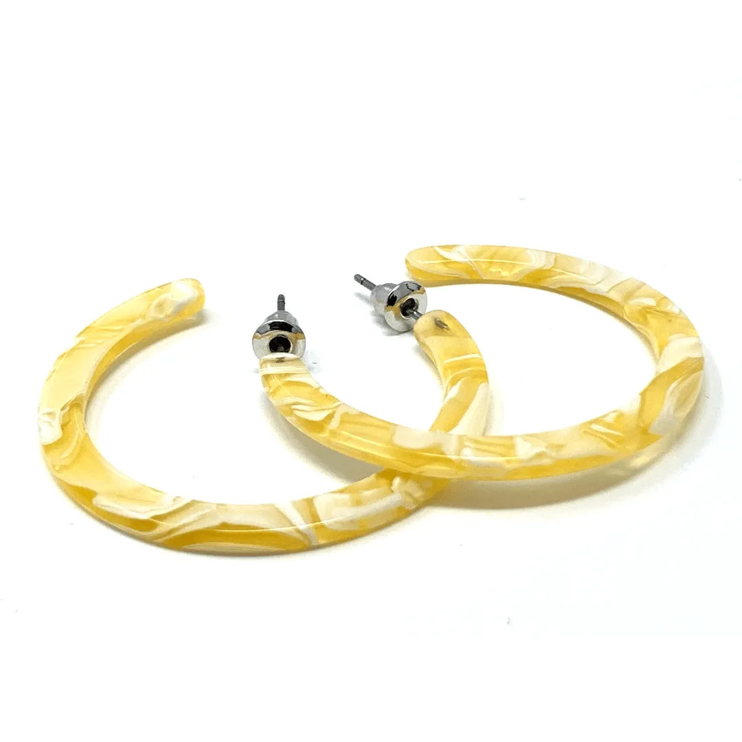 Yellow Marbled Resin Hoop Earrings