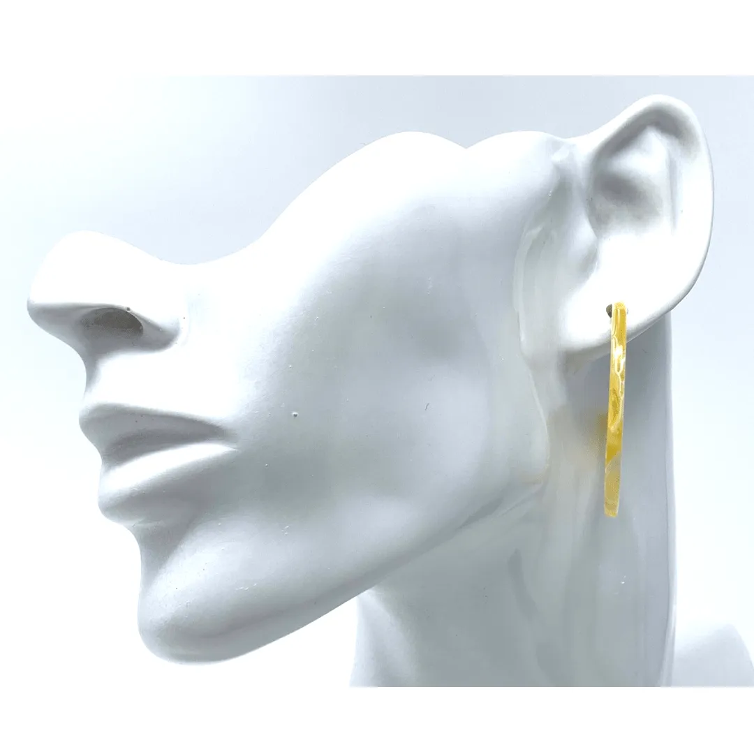 Yellow Marbled Resin Hoop Earrings