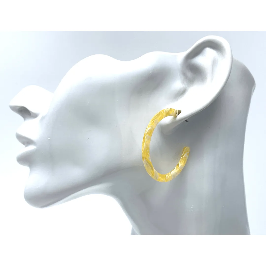 Yellow Marbled Resin Hoop Earrings